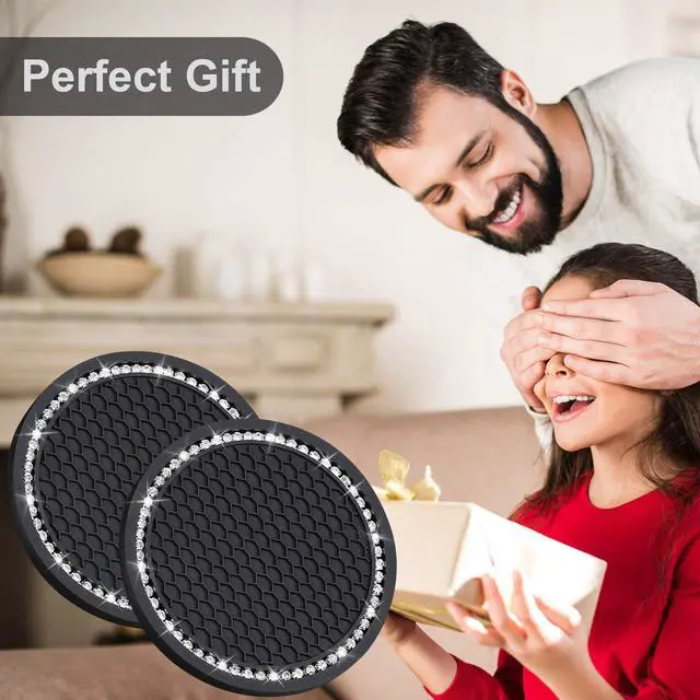 Alt view image 6 of 7 - 2PCS Bling Car Cup Coaster, Universal Vehicle Bling Holder Insert,2.75 inch Rhinestone Anti Slip Silicone Insert,Suitable for Most Car Interior,Best Gift Car Bling for Women, Black, 2 Pack