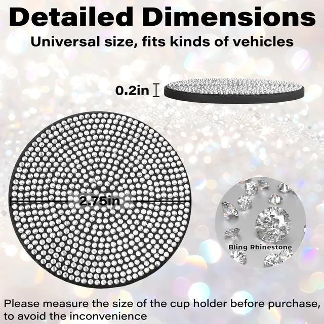 Alt view image 2 of 7 - 2 PCS Bling Cup Holder Coaster, 2.75 Silicone Diamond Car Coasters | Non-Slip Cup Holder Coasters for Car, Bling Car Accessories for Women, Rhinestone Car Accessories