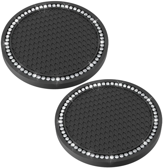 Main image of 2 PCS Bling Cup Holder Coasters for Car 2.75 inch (White Diamond) | Car Accessories for Women Diamond Universal Non-Slip Silicone Cup Holder Coasters, Sparkly Bling