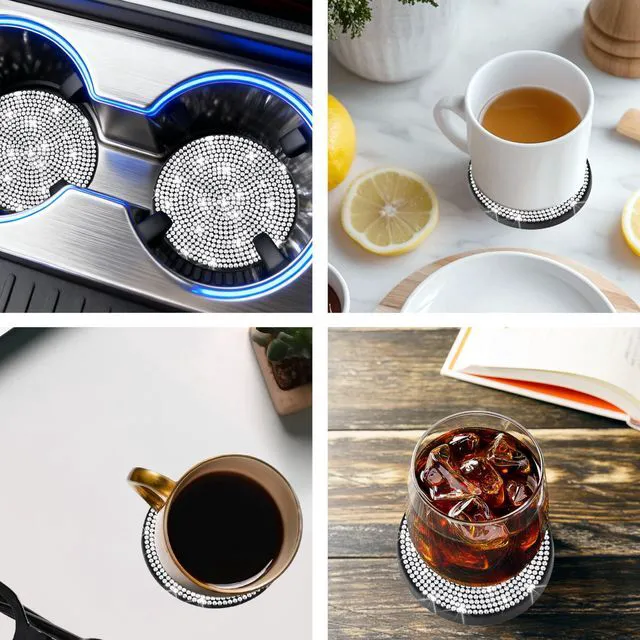 Alt view image 4 of 7 - 2 PCS Bling Cup Holder Coaster, 2.75 Silicone Diamond Car Coasters | Non-Slip Cup Holder Coasters for Car, Bling Car Accessories for Women, Rhinestone Car Accessories