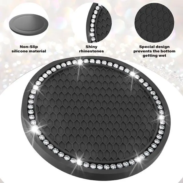 Alt view image 6 of 7 - 2 PCS Bling Cup Holder Coasters for Car 2.75 inch (White Diamond) | Car Accessories for Women Diamond Universal Non-Slip Silicone Cup Holder Coasters, Sparkly Bling