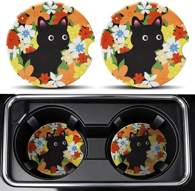 Main image of 2 Pack Car Coasters, Absorbent Car Cup Coasters with Finger Slot, 2.56" Ceramic Anti-Slip Cup Holder Coasters for Car for Women