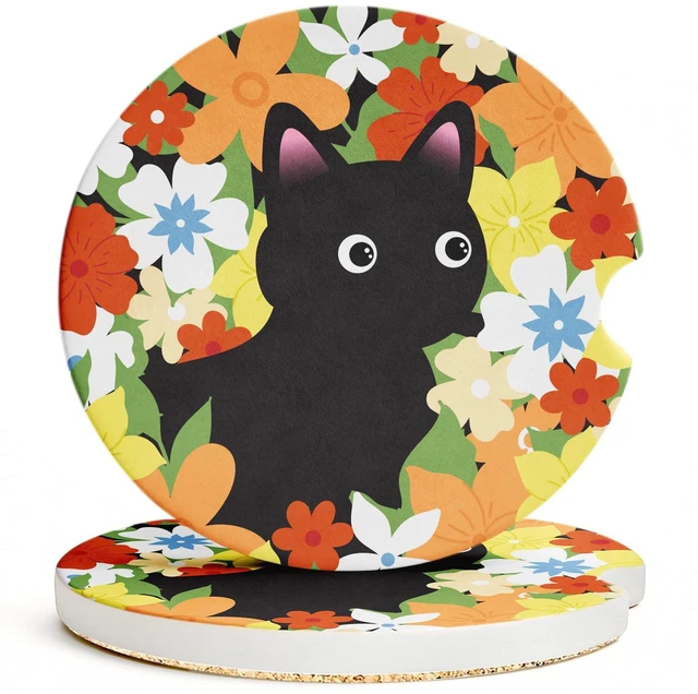 Alt view image 2 of 7 - 2 Pack Car Coasters, Absorbent Car Cup Coasters with Finger Slot, 2.56" Ceramic Anti-Slip Cup Holder Coasters for Car for Women