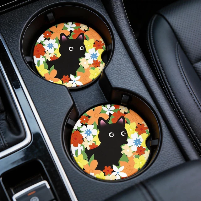 Alt view image 3 of 7 - 2 Pack Car Coasters, Absorbent Car Cup Coasters with Finger Slot, 2.56" Ceramic Anti-Slip Cup Holder Coasters for Car for Women