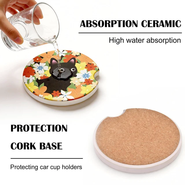 Alt view image 5 of 7 - 2 Pack Car Coasters, Absorbent Car Cup Coasters with Finger Slot, 2.56" Ceramic Anti-Slip Cup Holder Coasters for Car for Women
