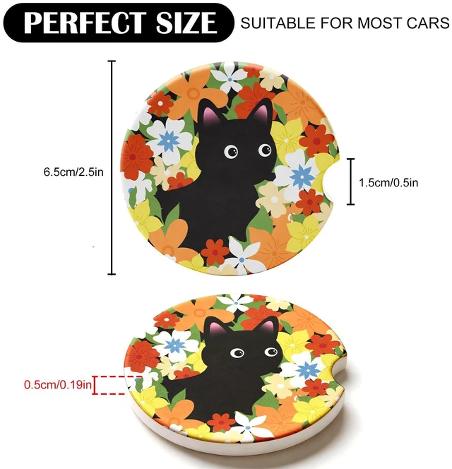 Alt view image 6 of 7 - 2 Pack Car Coasters, Absorbent Car Cup Coasters with Finger Slot, 2.56" Ceramic Anti-Slip Cup Holder Coasters for Car for Women