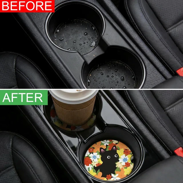 Alt view image 4 of 7 - 2 Pack Car Coasters, Absorbent Car Cup Coasters with Finger Slot, 2.56" Ceramic Anti-Slip Cup Holder Coasters for Car for Women