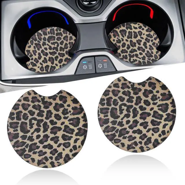 Main image of Leopard Print Car Cup Holder Coasters, 2.77'' Drink Cup Mat, No.2 | 2PCS Non-Slip & Shockproof Universal Vehicle Insert Coaster Decoration Accessories for Women Girl