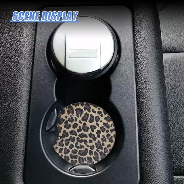 Alt view image 4 of 6 - Leopard Print Car Cup Holder Coasters, 2.77'' Drink Cup Mat, No.2 | 2PCS Non-Slip & Shockproof Universal Vehicle Insert Coaster Decoration Accessories for Women Girl