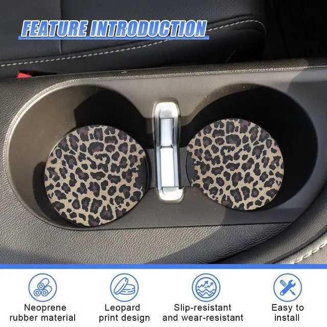 Alt view image 3 of 6 - Leopard Print Car Cup Holder Coasters, 2.77'' Drink Cup Mat, No.2 | 2PCS Non-Slip & Shockproof Universal Vehicle Insert Coaster Decoration Accessories for Women Girl