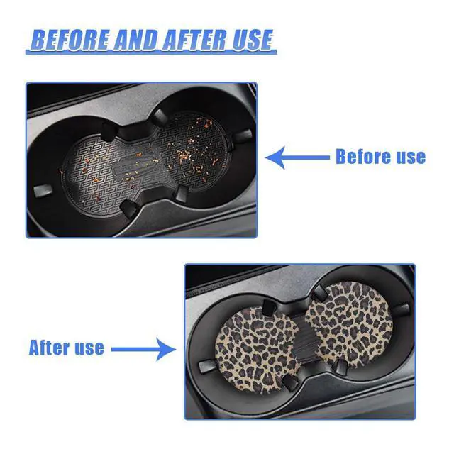 Alt view image 6 of 6 - Leopard Print Car Cup Holder Coasters, 2.77'' Drink Cup Mat, No.2 | 2PCS Non-Slip & Shockproof Universal Vehicle Insert Coaster Decoration Accessories for Women Girl