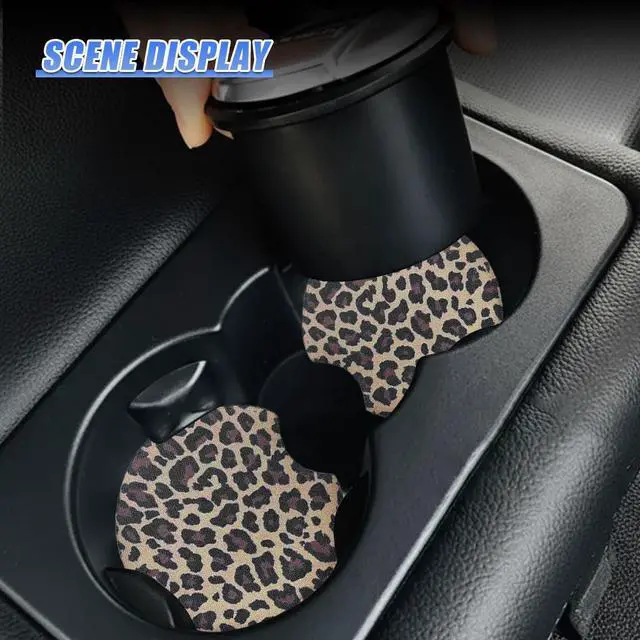 Alt view image 5 of 6 - Leopard Print Car Cup Holder Coasters, 2.77'' Drink Cup Mat, No.2 | 2PCS Non-Slip & Shockproof Universal Vehicle Insert Coaster Decoration Accessories for Women Girl