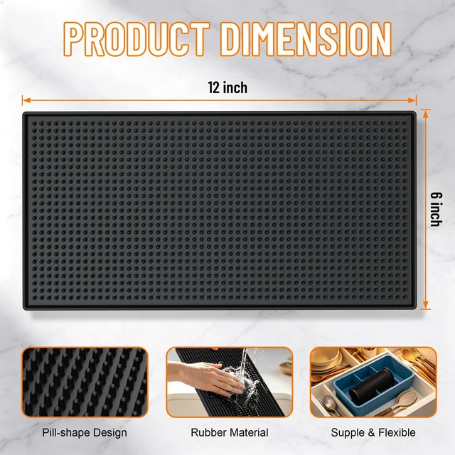 Alt view image 2 of 7 - Bar Mat, 12x6IN Non-Slip PVC Mats for Home Coffee Bar Countertop | Versatile for Coffee Drinks Cocktails Makers, Keep Bar Counter Tops Neat Tidy, Drying Dishes Cups Glasses, Easy to Clean
