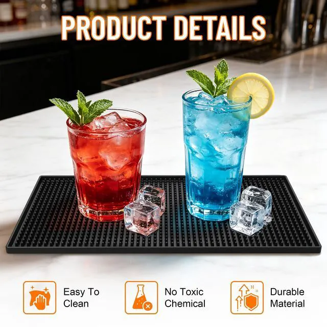 Alt view image 4 of 7 - Bar Mat, 12x6IN Non-Slip PVC Mats for Home Coffee Bar Countertop | Versatile for Coffee Drinks Cocktails Makers, Keep Bar Counter Tops Neat Tidy, Drying Dishes Cups Glasses, Easy to Clean
