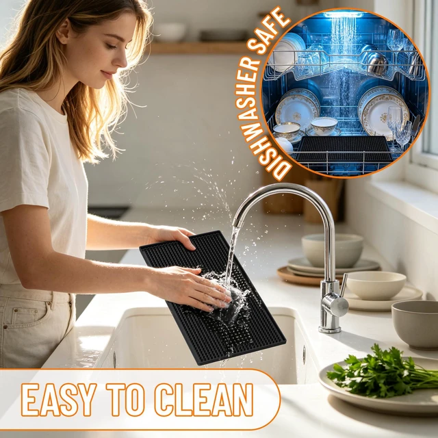 Alt view image 5 of 7 - Bar Mat, 12x6IN Non-Slip PVC Mats for Home Coffee Bar Countertop | Versatile for Coffee Drinks Cocktails Makers, Keep Bar Counter Tops Neat Tidy, Drying Dishes Cups Glasses, Easy to Clean