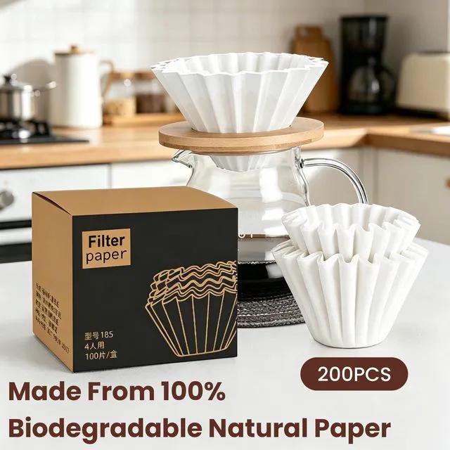 Alt view image 2 of 7 - 200ct Coffee Filters 8-12 Cup, Basket Paper Filters for Home Brewing | 7.875" x 3.25" Size, Thickened Durable Paper, Disposable, Fits Most 8-12 Cup Coffee Makers, Value 200-Count Pack