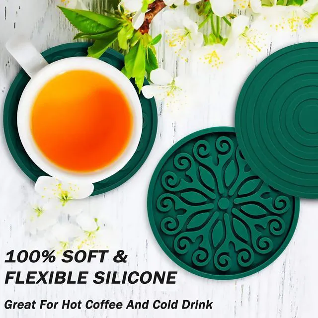 Alt view image 2 of 7 - Silicone Coasters for Drinks,Resistant Reusable Drink Coasters-Great Gift for Birthday, Housewarming,Room Decor,Holiday Party (2-Green)
