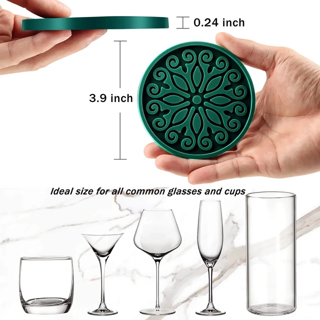 Alt view image 3 of 7 - Silicone Coasters for Drinks,Resistant Reusable Drink Coasters-Great Gift for Birthday, Housewarming,Room Decor,Holiday Party (2-Green)