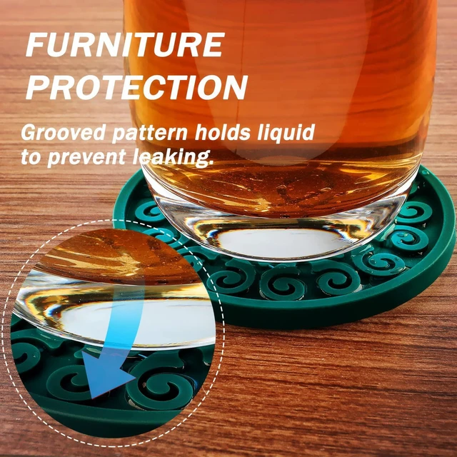 Alt view image 4 of 7 - Silicone Coasters for Drinks,Resistant Reusable Drink Coasters-Great Gift for Birthday, Housewarming,Room Decor,Holiday Party (2-Green)