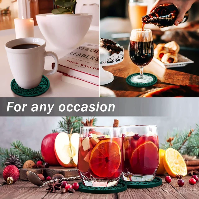 Alt view image 5 of 7 - Silicone Coasters for Drinks,Resistant Reusable Drink Coasters-Great Gift for Birthday, Housewarming,Room Decor,Holiday Party (2-Green)