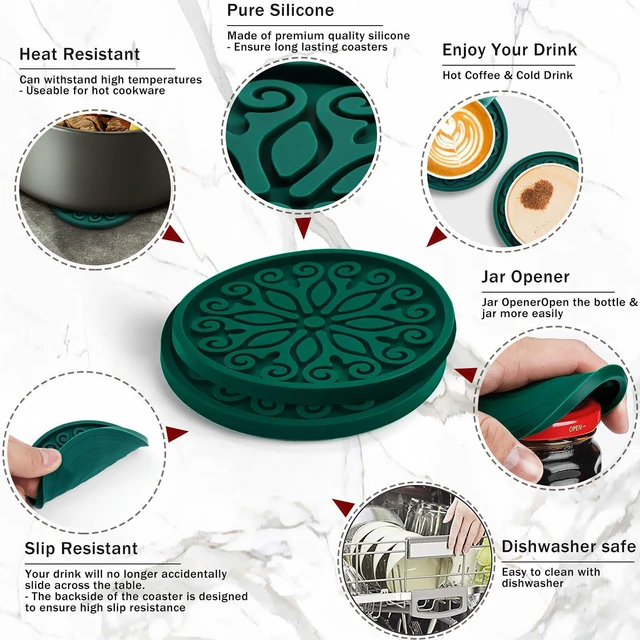 Alt view image 6 of 7 - Silicone Coasters for Drinks,Resistant Reusable Drink Coasters-Great Gift for Birthday, Housewarming,Room Decor,Holiday Party (2-Green)