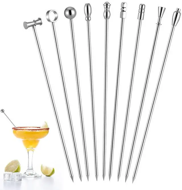 Main image of 9 Pcs Metal Martini Cocktail Picks, Reusable Olive Skewers | Stainless Steel, Garnish Skewers, Appetizer Drink Stick, for Bar party, Bar Accessories, Gift for Bartenders