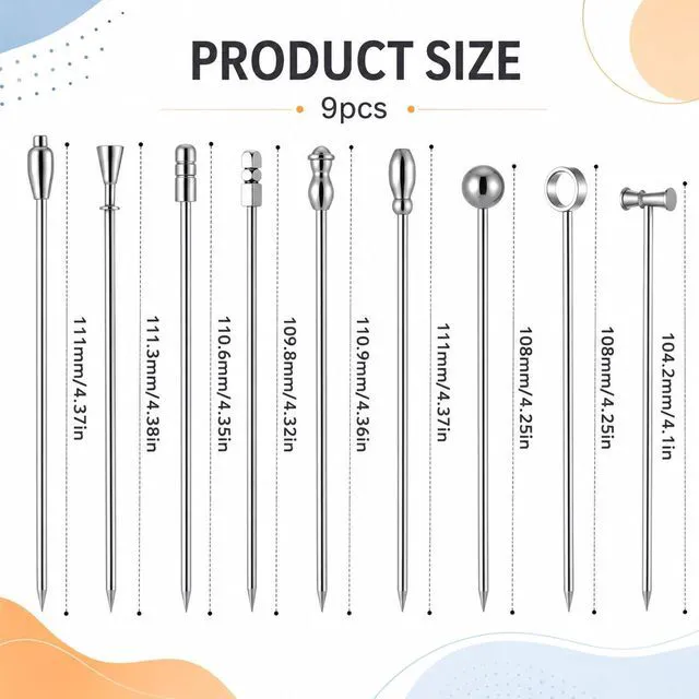 Alt view image 2 of 7 - 9 Pcs Metal Martini Cocktail Picks, Reusable Olive Skewers | Stainless Steel, Garnish Skewers, Appetizer Drink Stick, for Bar party, Bar Accessories, Gift for Bartenders