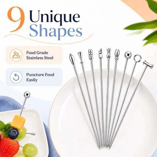 Alt view image 3 of 7 - 9 Pcs Metal Martini Cocktail Picks, Reusable Olive Skewers | Stainless Steel, Garnish Skewers, Appetizer Drink Stick, for Bar party, Bar Accessories, Gift for Bartenders