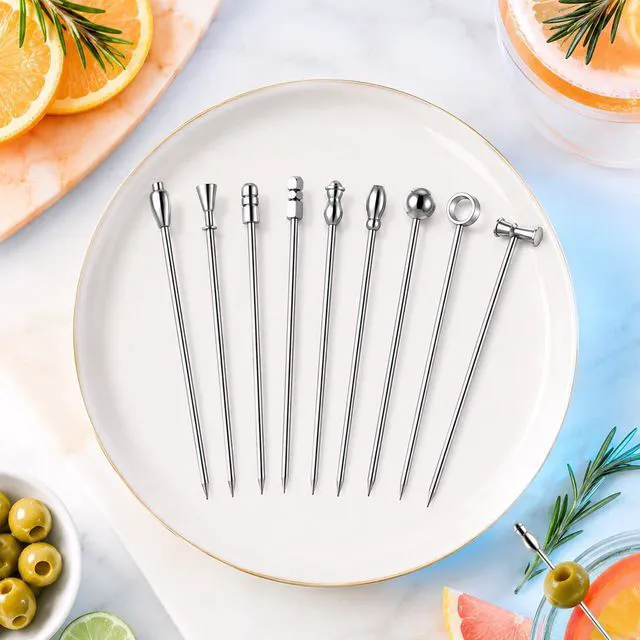 Alt view image 7 of 7 - 9 Pcs Metal Martini Cocktail Picks, Reusable Olive Skewers | Stainless Steel, Garnish Skewers, Appetizer Drink Stick, for Bar party, Bar Accessories, Gift for Bartenders