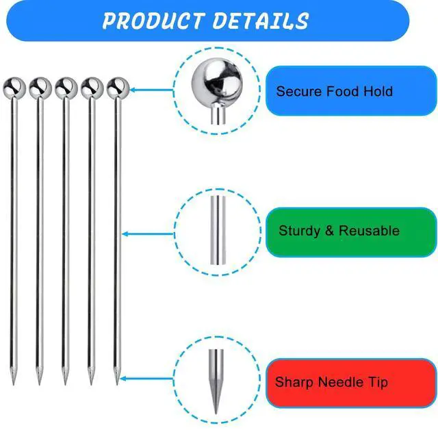 Alt view image 3 of 7 - 10Pcs Cocktail Picks, Stainless Steel Metal Martini Picks, Skewers for Appetizers & Toothpicks for Appetizers, Reusable Cocktail Picks for Drinks, Olives & Fruit