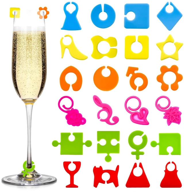 Main image of 48Pcs Wine Glass Markers Charms Silicone Drink Markers Champagne Cup Labels Rings for Stem Glasses Cocktail Champagne and Beverage Party Supplies