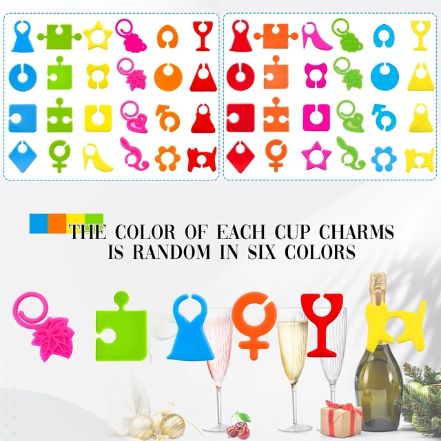 Alt view image 3 of 7 - 48Pcs Wine Glass Markers Charms Silicone Drink Markers Champagne Cup Labels Rings for Stem Glasses Cocktail Champagne and Beverage Party Supplies