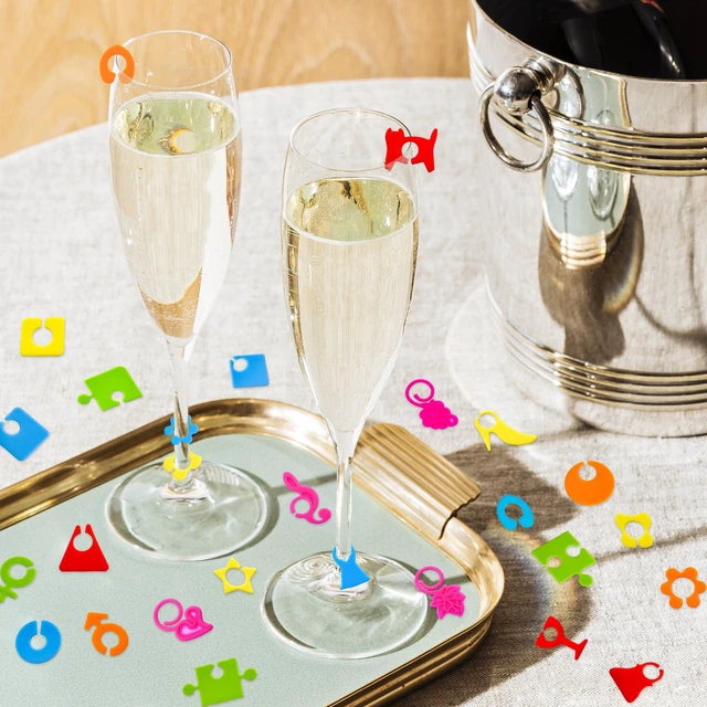 Alt view image 4 of 7 - 48Pcs Wine Glass Markers Charms Silicone Drink Markers Champagne Cup Labels Rings for Stem Glasses Cocktail Champagne and Beverage Party Supplies