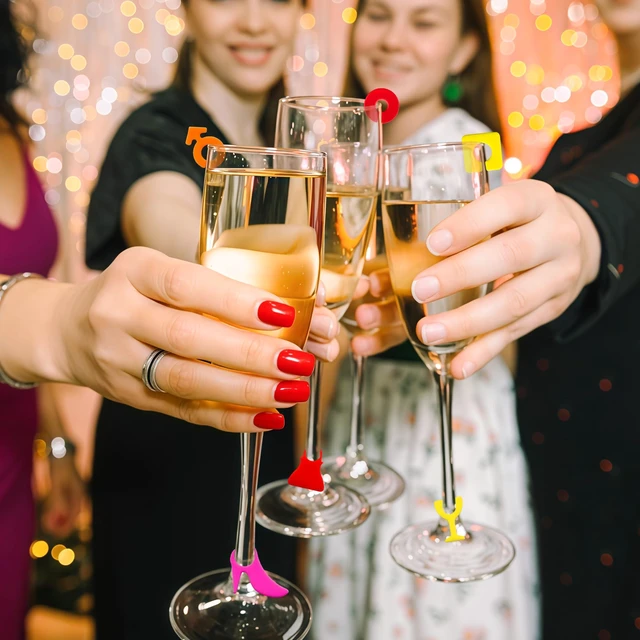 Alt view image 6 of 7 - 48Pcs Wine Glass Markers Charms Silicone Drink Markers Champagne Cup Labels Rings for Stem Glasses Cocktail Champagne and Beverage Party Supplies