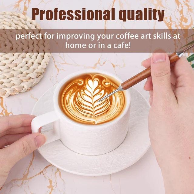 Alt view image 4 of 4 - 2pcs Latte Art Pen, Stainless Steel Coffee Drawing Tool with Wood Handle Double-Ended Coffee Carving Needle Cinnamon Pen Barista Accessories for Home & Cafe Use