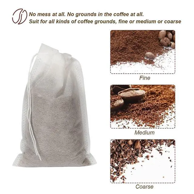 Alt view image 4 of 6 - HRX Package 50pcs Disposable Cold Brew Bags 4x6 in for Home Coffee Brewing | Fine Mesh Contains Grounds, Less Mess, Secure Drawstrings, Fits 32 oz Mason Jars, for Coffee, Tea, Soups, Spices, and Herbs