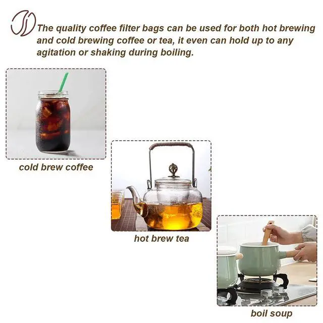 Alt view image 5 of 6 - HRX Package 50pcs Disposable Cold Brew Bags 4x6 in for Home Coffee Brewing | Fine Mesh Contains Grounds, Less Mess, Secure Drawstrings, Fits 32 oz Mason Jars, for Coffee, Tea, Soups, Spices, and Herbs