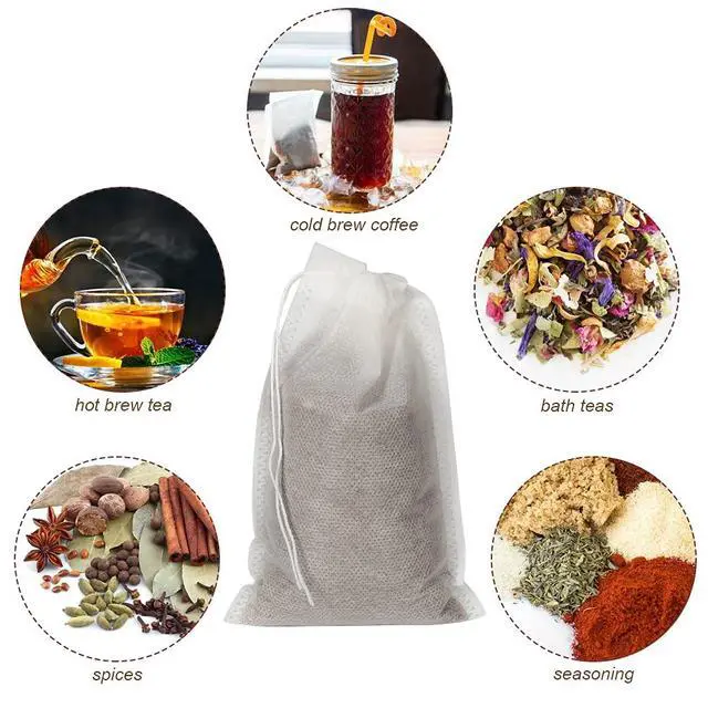 Alt view image 6 of 6 - HRX Package 50pcs Disposable Cold Brew Bags 4x6 in for Home Coffee Brewing | Fine Mesh Contains Grounds, Less Mess, Secure Drawstrings, Fits 32 oz Mason Jars, for Coffee, Tea, Soups, Spices, and Herbs