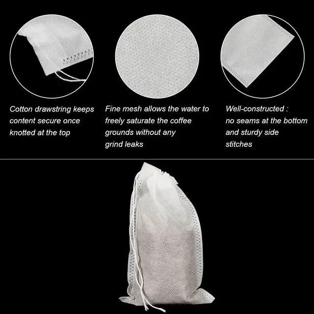 Alt view image 3 of 6 - HRX Package 50pcs Disposable Cold Brew Bags 4x6 in for Home Coffee Brewing | Fine Mesh Contains Grounds, Less Mess, Secure Drawstrings, Fits 32 oz Mason Jars, for Coffee, Tea, Soups, Spices, and Herbs