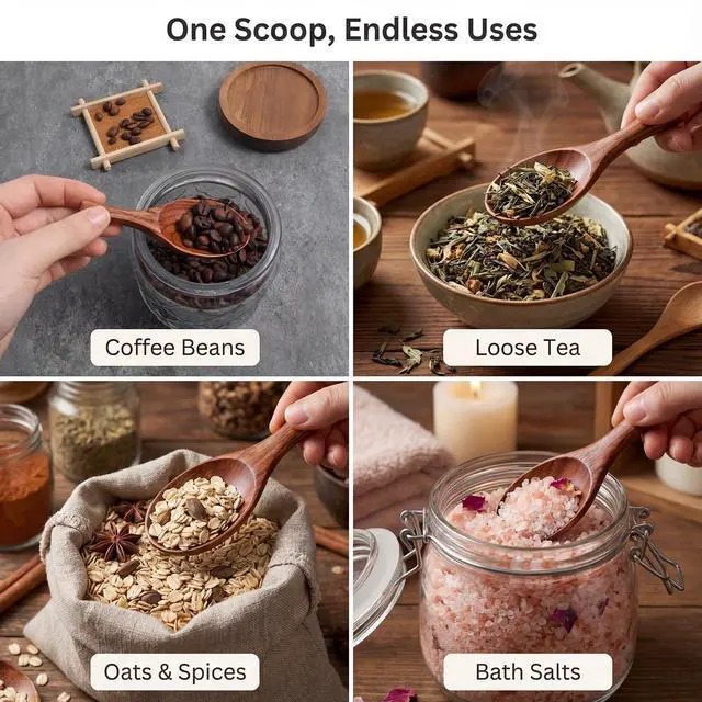 Alt view image 7 of 7 - Wooden Coffee Scoop Bath Salt Scoop Multi-Purpose Kitchen Scooping Tool Home Kitchen Accessories Measuring for Coffee Beans Ground Beans or Tea Sugar