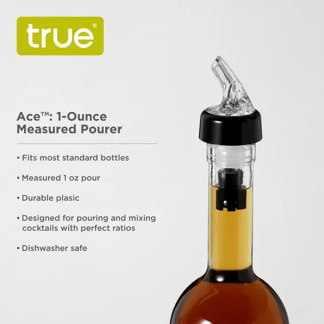 Alt view image 2 of 7 - Ace Measured Liquor Pour Spout, 1 Ounce Pourer, Fits Standard Liquor Bottles, Bar & Cocktail Accessories, Plastic, Set of 1