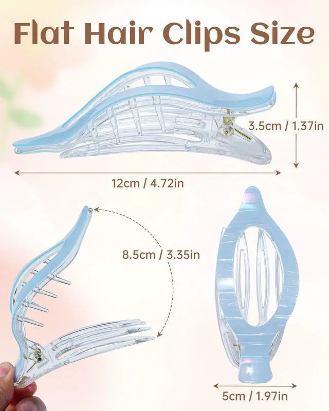 Alt view image 2 of 7 - Mesovor 4 Pack French Flat Hair Claw Clips, 4.72" Duckbill Lay Flat | Nonslip Hair Clips Suitable Side Slide Volume Flat Hairclips for Lying Down, Yoga, Driving
