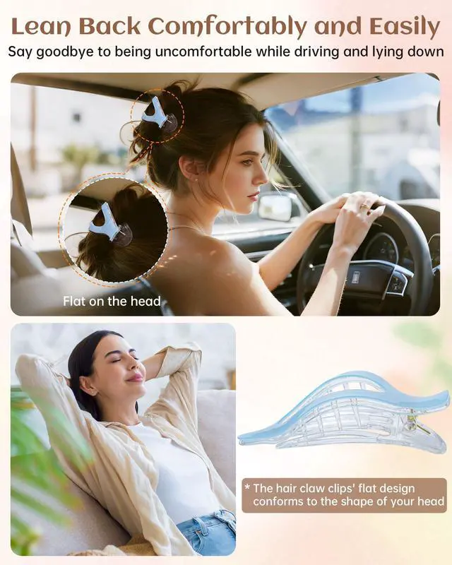 Alt view image 3 of 7 - Mesovor 4 Pack French Flat Hair Claw Clips, 4.72" Duckbill Lay Flat | Nonslip Hair Clips Suitable Side Slide Volume Flat Hairclips for Lying Down, Yoga, Driving