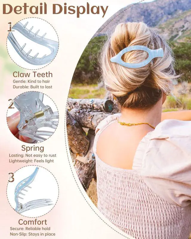 Alt view image 4 of 7 - Mesovor 4 Pack French Flat Hair Claw Clips, 4.72" Duckbill Lay Flat | Nonslip Hair Clips Suitable Side Slide Volume Flat Hairclips for Lying Down, Yoga, Driving