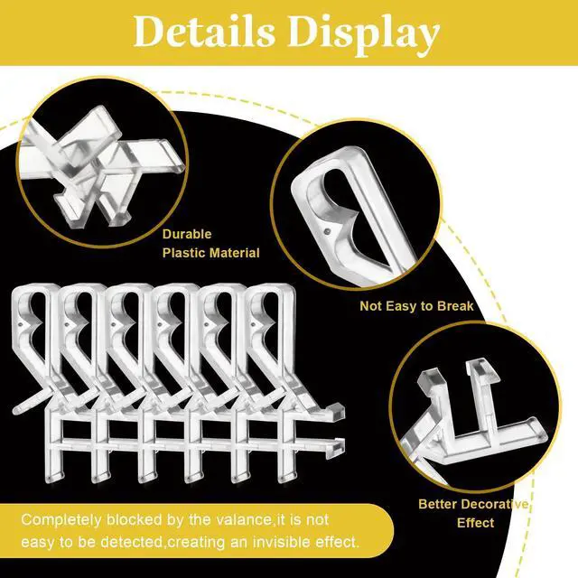 Alt view image 3 of 7 - 20 Pcs Hidden Channel Valance Clips for Blinds, Blind Valance Clips | 1-7/8Inch Clear Blind Clips for Valance, Blind Valance Clips Replacement with a Groove