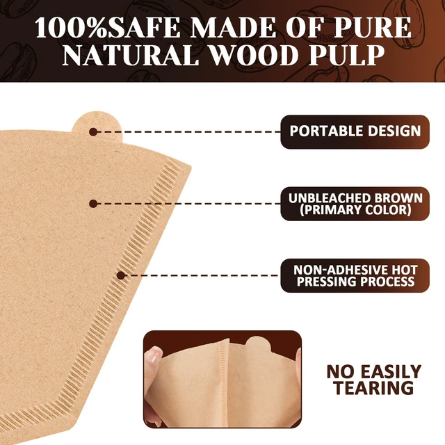 Alt view image 2 of 7 - 100 Count Coffee Filters #4, Premium Cone Coffee Filters 8-12 cup, Unbleached Natural Paper, Disposable Coffee Filters 4 Cone Paper for Pour Over and Drip Coffee Maker