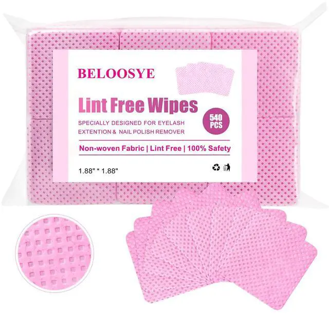 Main image of 540 PCS Lint Free Nail Wipes, Super Absorbent Soft Non-woven Fabric Nail Polish Remover Wipes, Cleaning Pad Cloth for Lash Extension Supplies & Nail Polish Bottle (Pink)