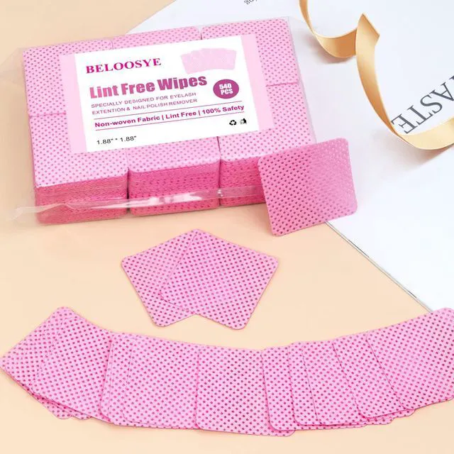 Alt view image 2 of 7 - 540 PCS Lint Free Nail Wipes, Super Absorbent Soft Non-woven Fabric Nail Polish Remover Wipes, Cleaning Pad Cloth for Lash Extension Supplies & Nail Polish Bottle (Pink)