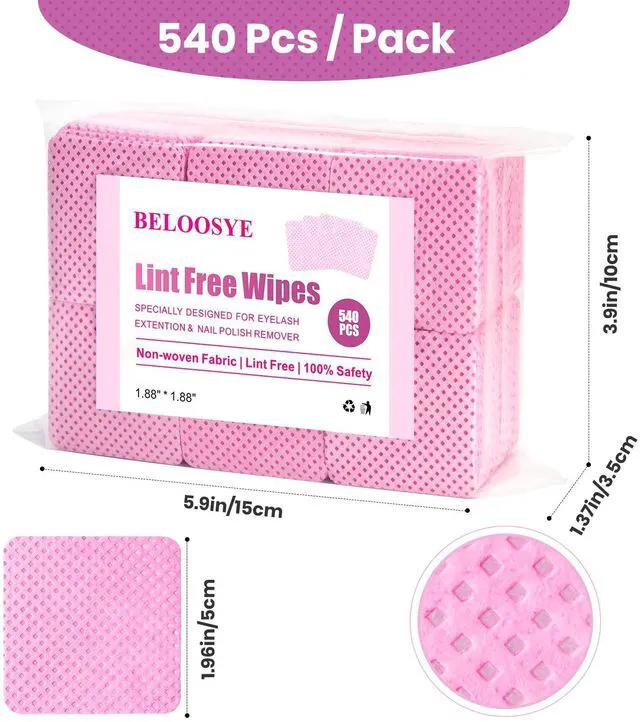 Alt view image 3 of 7 - 540 PCS Lint Free Nail Wipes, Super Absorbent Soft Non-woven Fabric Nail Polish Remover Wipes, Cleaning Pad Cloth for Lash Extension Supplies & Nail Polish Bottle (Pink)