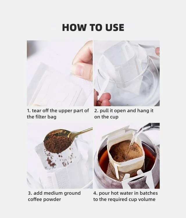 Alt view image 5 of 7 - Hanging Ear Coffee Filter Bags, 50 Count | Disposable, Portable Single Serve, Non-Woven Pour Over Pouches, For Travel, Camping, Office & Home